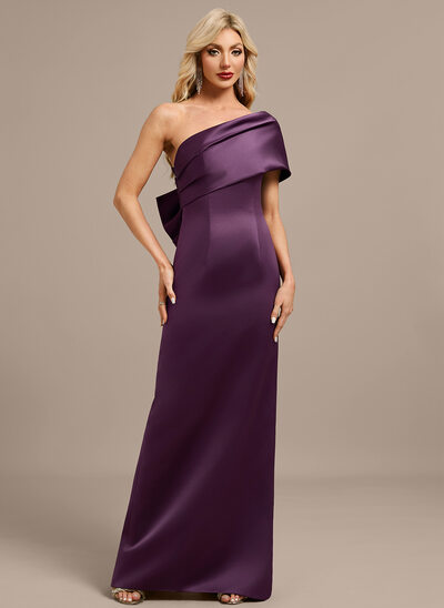 Sheath/Column One Shoulder Floor-Length Satin Evening Dress With Pleated 