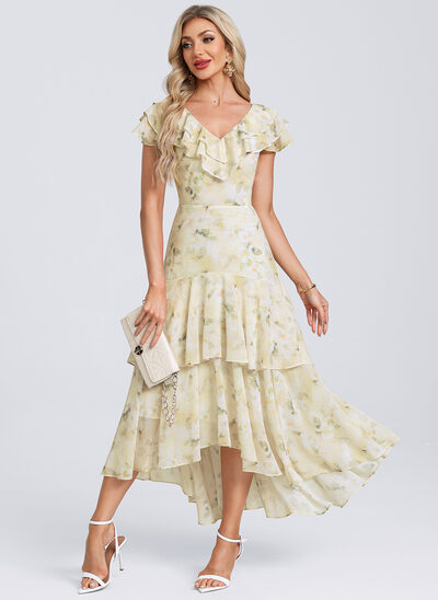 Blomsterprint Chiffon Midi Kjole