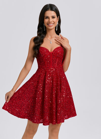 Vestido linha-a decote em coração curto lantejoulas vestido de formatura com lantejoulas 