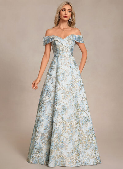 Off the Shoulder Strapless Flower Jacquard Dress