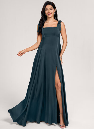 Kjole med A-linje Square Gulvlængde Matte Satin Graviditetskjoler med Sløjfe 