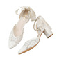 Women's Wedding Shoes Lace Satin Block Heel Point Toe Wedding Heels Bridal Shoes Pearl Ribbon Tie Elegant Wedding Shoes 