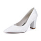 Women's Wedding Shoes Lace Satin Block Heel Point Toe Wedding Heels Bridesmaid Shoes Simple Wedding Shoes 