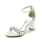 Women's Wedding Shoes Satin Block Heel Open Toe Wedding Sandals Bridal Shoes Rhinestone Elegant Wedding Prom Cocktail Shoes 
