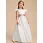 A-line Scoop Floor-Length Lining 100% Cotton Satin Flower Girl Dress With Bow 