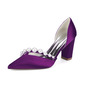 Women's Wedding Shoes Satin Block Heel Point Toe Wedding Heels Bridal Shoes Elegant Pearl Wedding Shoes 