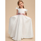A-line Scoop Floor-Length Lining 100% Cotton Satin Flower Girl Dress With Bow 