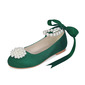 Girl's Flower Girl Shoes Wedding Pearl Ribbon Tie Satin Round Toe Flat Heel Shoes 