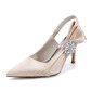 Women's Wedding Shoes Satin High Heel Point Toe Slingbacks Wedding Heels Bridal Shoes Rhinestone Elegant Wedding Shoes 