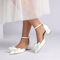 Women's Wedding Shoes Satin Chunky Heel Block Heel Point Toe Wedding Heels Bridesmaid Shoes Bowknot Elegant Wedding Shoes 