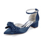 Women's Wedding Shoes Satin Chunky Heel Block Heel Point Toe Wedding Heels Bridesmaid Shoes Bowknot Elegant Wedding Shoes 