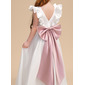 A-line Scoop Floor-Length Lining 100% Cotton Satin Flower Girl Dress With Bow 