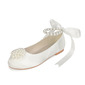 Girl's Flower Girl Shoes Wedding Pearl Ribbon Tie Satin Round Toe Flat Heel Shoes 
