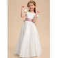 A-line Scoop Floor-Length Lining 100% Cotton Satin Flower Girl Dress With Bow 
