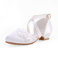 Chaussures de fille de fleur filles mariage fleurs satin bout rond talon plat chaussures
