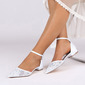 Women's Wedding Shoes Lace Satin High Heel Point Toe Wedding Heels Bridal Shoes Rhinestone Elegant Simple Wedding Shoes 