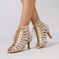 Women's Latin Shoes Lace-up Rhinestone High Heel Satin Solid Color Dance Shoes 