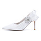 Women's Wedding Shoes Satin High Heel Point Toe Slingbacks Wedding Heels Bridal Shoes Rhinestone Elegant Wedding Shoes 