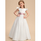 A-line Scoop Floor-Length Lining 100% Cotton Satin Flower Girl Dress With Bow 