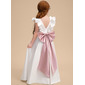 A-line Scoop Floor-Length Lining 100% Cotton Satin Flower Girl Dress With Bow 