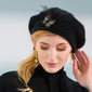 Women's Elegant Winter Butterfly Faux Feather Wool Wedding Cocktail Beret Hats 