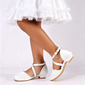 Chaussures de fille de fleur filles mariage fleurs satin bout rond talon plat chaussures