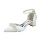 Women's Wedding Shoes Satin Chunky Heel Point Toe Wedding Heels Bridal Shoes Pearl Elegant Wedding Shoes 