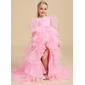Ball-Gown/Princess Square Asymmetrical Satin Organza Flower Girl Dress With Bow 
