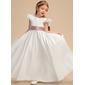 A-line Scoop Floor-Length Lining 100% Cotton Satin Flower Girl Dress With Bow 