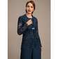 Chiffon Lace Long Sleeves Evening Mother's Wrap Jacket With Rhinestones Button 