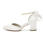 Women's Wedding Shoes Satin Point Toe Wedding Heels Pearl Elegant Chunky Heel Shoes