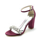 Women's Wedding Shoes Satin Block Heel Open Toe Wedding Sandals Bridal Shoes Rhinestone Elegant Wedding Prom Cocktail Shoes 