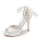 med Bowknot Imitert Perle Kvinner Stiletto Hæl Titte Tå Sandaler Satin Brudesko 
