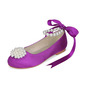 Girl's Flower Girl Shoes Wedding Pearl Ribbon Tie Satin Round Toe Flat Heel Shoes 