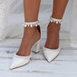 Women's Wedding Shoes Pearl Rhinestone Buckle Wedding Heels Bridal Shoes Boho Elegant Point Toe Wedding Shoes 