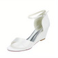 Women's Wedding Shoes Satin Wedge Heel Open Toe Wedding Sandals Bridesmaid Shoes Simple Wedding Evening Cocktail Shoes 